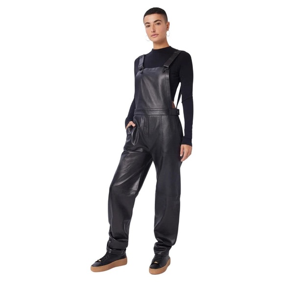 NEW Revolve LITA by Ciara Lambskin Leather Overalls in Black Size 24 $448 Retail - Picture 1 of 9